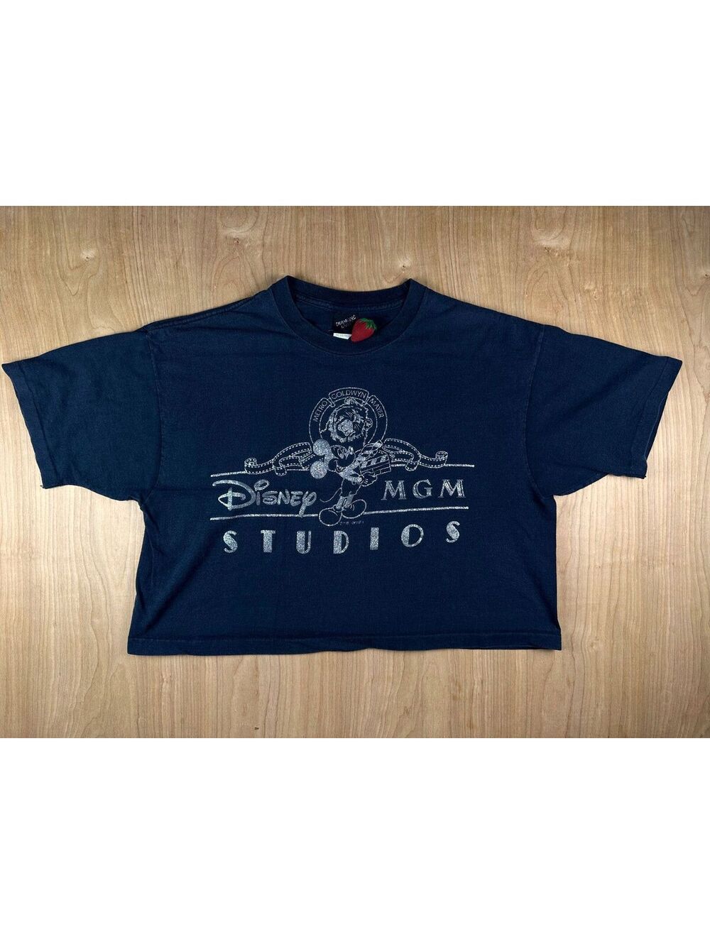 Vintage 80s Disney Mickey cropped tshirt large boxy glitter single stitch mgm